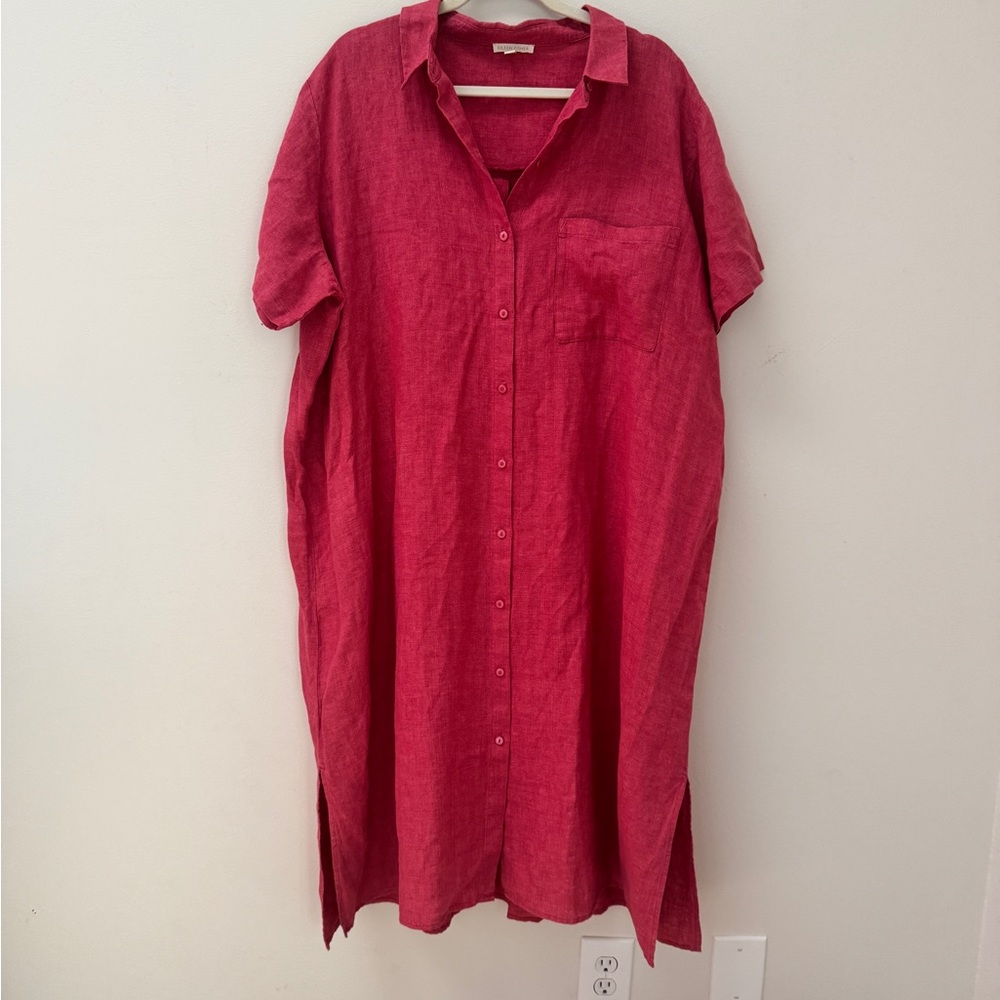 Eileen Fisher Geranium Casual Organic Linen Button Down Shirt Relaxed Fit